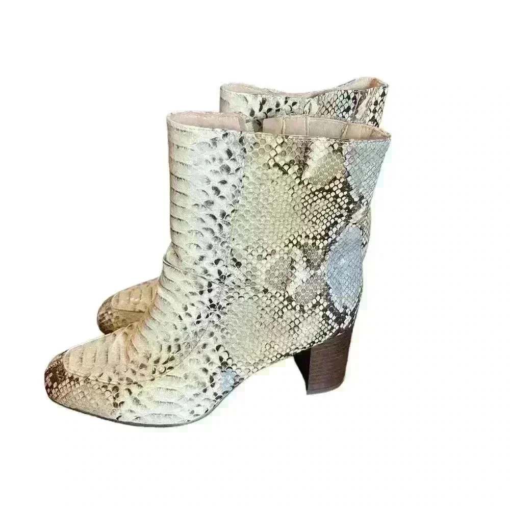 Pierre Dumas  Lennon Mid Calf Fashion Boots - Sand White Snake Print , US 8